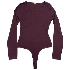 Madewell Long Sleeve Bodysuit Top Thong Size M V-Neck Cotton Blend Preppy